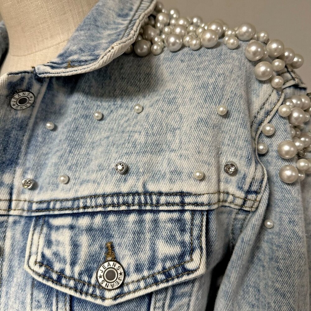Pearls Beaded Denim Jacket - Picture 3 of 9